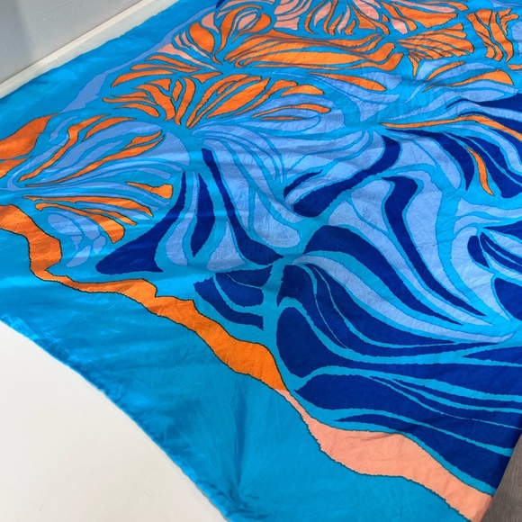 Silk Blue and Orange Scarf - Picture 5 of 16